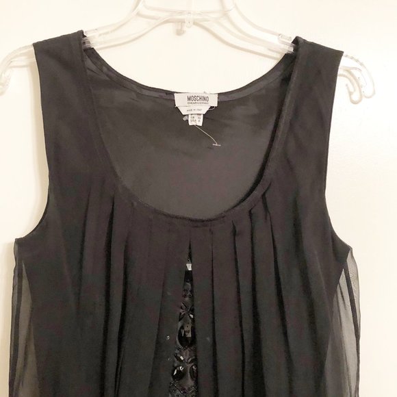 New Moschino Layered Silk Beaded Dress Black Shift Mini Sleeveless Chiffon - Picture 4 of 8
